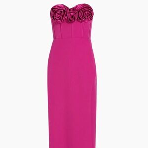 ML Monique Lhuillier 'Stella' Rosette Strapless Corset Gown in Cerise Pink